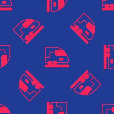 Kırmızı yüksek hızlı tren ikonu mavi arka planda izole edilmiş. Demiryolu seyahati ve demiryolu turizmi. Metro ya da metro hızlı tren taşımacılığını düzene soktu. Vektör