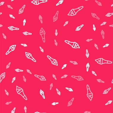 Beyaz çizgi alev ikonu kırmızı arkaplanda pürüzsüz desen izole etti. Sembol ateşi sıcak, alev gücü, alev ve ısı. Vektör