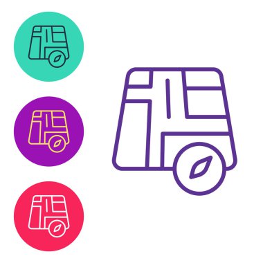 Beyaz arkaplanda izole edilmiş taksi arabası simgesi olan çizgi haritası işaretleyicisini ayarla. Konum sembolü. Simgeleri renklendirin. Vektör