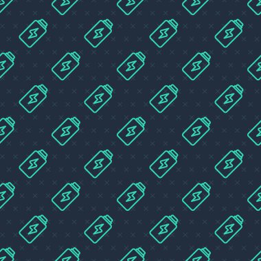 Yeşil çizgi Batarya şarj seviyesi gösterge simgesi mavi arkaplanda izole edilmiş pürüzsüz kalıp. Vektör