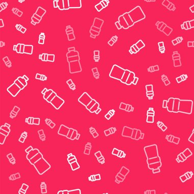 Kırmızı arkaplanda beyaz çizgi halinde su ikonu izole edilmiş. Soda su içme tabelası. Vektör