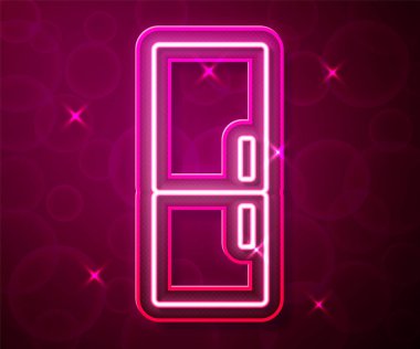 Parlayan neon hattı buzdolabı simgesi kırmızı arkaplanda izole edildi. Buzdolabı buzdolabı. Ev aletleri ve aletler. Vektör