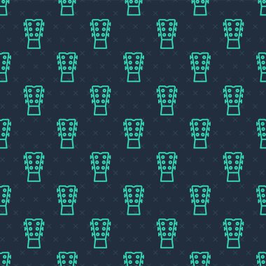 Yeşil çizgi Guitar boyun ikonu mavi arka planda kusursuz desen izole etti. Akustik gitar. Telli müzik aleti. Vektör