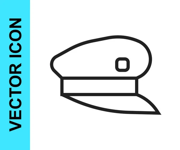 Schwarze Linie Zugführer Hut Symbol isoliert auf weißem Hintergrund. Vektor — Stockvektor