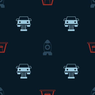 Çocuklar için salıncak, roket gemisi oyuncağı ve araba kusursuz desenli. Vektör