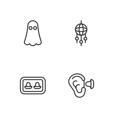 Depolama kutusu, Hayalet ve Rüya Avcısı ikonu ile kulak tıkaçları ve kulaklıkları ayarlayın. Vektör