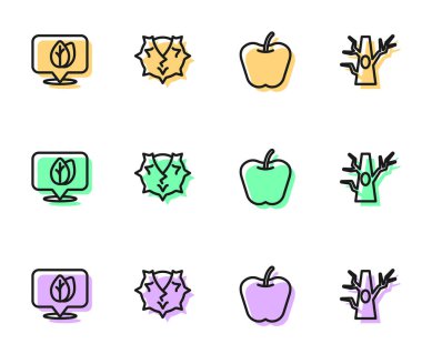 Apple hattı, yapraklı konum, Chestnut ve Çıplak ağaç simgesi. Vektör