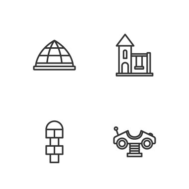 Set hattı Swing Car, Hopscotch, Oyun alanı tırmanma ekipmanları ve çocuklar için ikon. Vektör