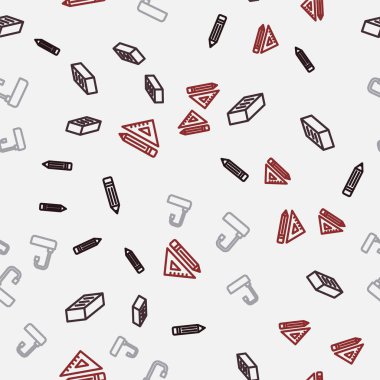 Silgi, tugla, lavabo ve üçgen cetvel ve kalemi dikişsiz desenli kalem ile dizin. Vektör