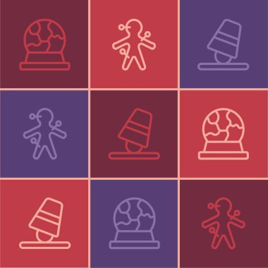 Sihirli top, yüksük taşı ve Voodoo bebek ikonu. Vektör