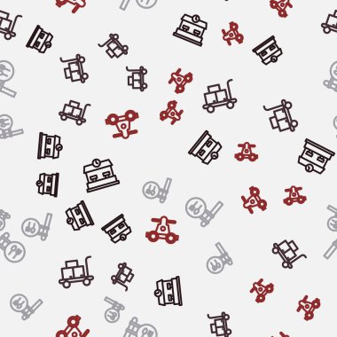 Hat tren istasyonu, Trolley valizi, kafe ve restoran konumu ve Handcar ulaşımını kusursuz bir şekilde ayarlayın. Vektör