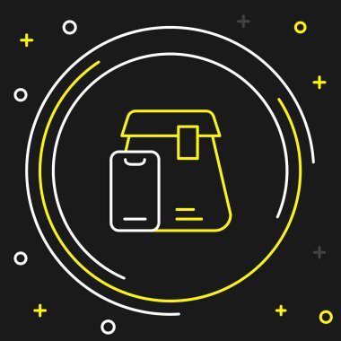 Çevrimiçi sipariş verme ve fast food dağıtım ikonu siyah arka planda izole edildi. Renkli taslak konsepti. Vektör