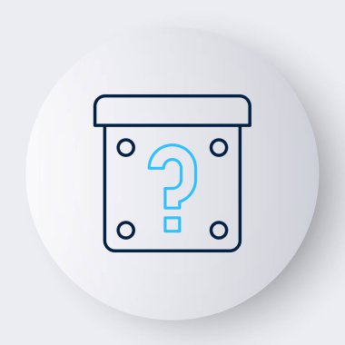 Beyaz arkaplanda izole edilmiş oyun simgesi için Sıralı Gizem kutusu veya rastgele ganimet kutusu. Soru işareti. Bilinmeyen sürpriz kutu. Renkli taslak konsepti. Vektör