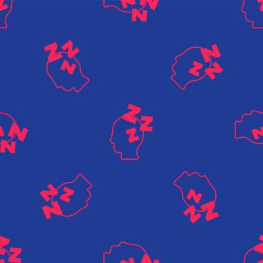 Kırmızı Rüyalar simgesi mavi arkaplandaki kusursuz deseni izole etti. Uyku, dinlenme, rüya kavramı. Dinlenmek ve rahatlamak için. Vektör