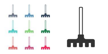 Siyah Bahçe tırmık simgesi beyaz arkaplanda izole edildi. Bahçecilik, tarım, çiftçilik aleti. Toprak işçisi. Temizlik ekipmanları. Simgeleri renklendirin. Vektör