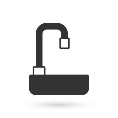 Beyaz arka planda su musluğu ikonu olan gri lavabo. Vektör