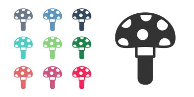Siyah Psilocybin mantar ikonu beyaz arkaplanda izole edilmiş. Psikedelik halüsinasyon. Simgeleri renklendirin. Vektör