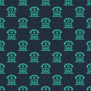 Yeşil Hat Çiftlik Evi ikonu mavi arka planda pürüzsüz desen izole etti. Vektör