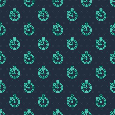 Yeşil çizgi Stopwatch simgesi mavi arkaplandaki kusursuz deseni izole etti. Zaman göstergesi. Kronometre işareti. Vektör