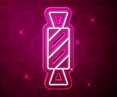 Parlayan neon hattı Candy simgesi kırmızı arkaplanda izole edildi. Mutlu Cadılar Bayramı Partisi. Vektör