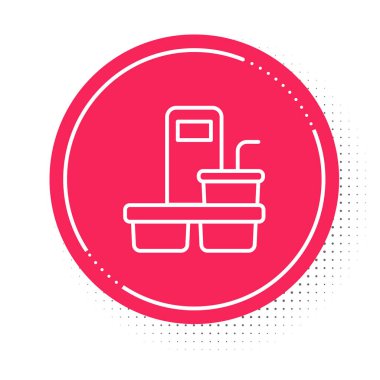 Beyaz çizgi kahve fincanı beyaz arka planda izole edilmiş bir ikon haline gelecek. Kırmızı daire düğmesi. Vektör