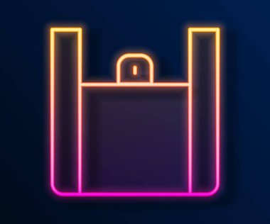 Parlayan neon hattı çevrimiçi sipariş veren ve fast food dağıtım ikonu siyah arkaplanda izole edilmiş. Vektör