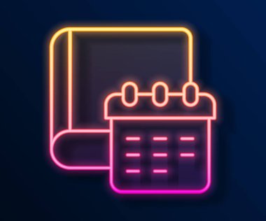 Parlayan neon hattı günlük not defteri simgesi siyah arkaplanda izole edildi. Vektör