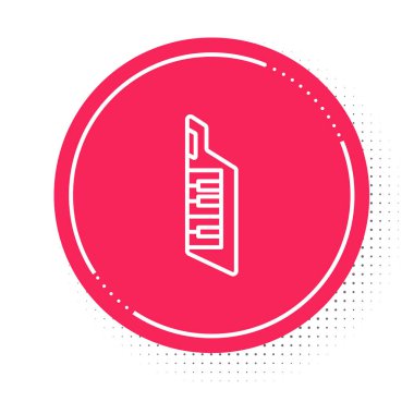 Beyaz çizgi Keytar simgesi beyaz arkaplanda izole edildi. Müzik aleti. Kırmızı daire düğmesi. Vektör