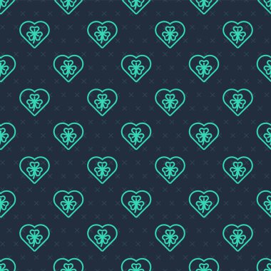 Yeşil çizgili kalp ve yonca folyo yaprağı ikonu mavi arka planda izole edilmiş pürüzsüz desen. Aziz Patrick gününüz kutlu olsun. Ulusal İrlanda bayramı. Vektör