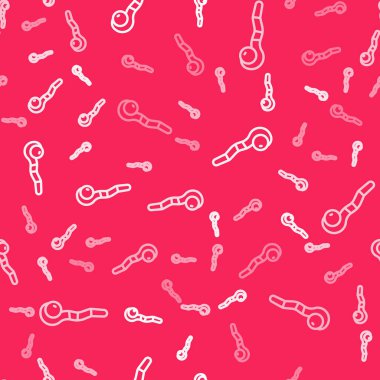 Beyaz çizgi sihirli asa simgesi kırmızı arkaplanda kusursuz desen izole etti. Sihirli değnek, asa, değnek, değnek. Vektör