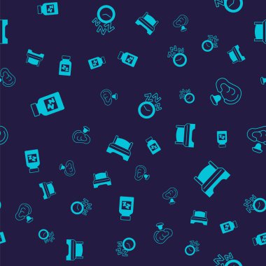 Uyku haplarını, kulak tıkaçlarını, çalar saati ve büyük yatağı kusursuz şekilde ayarla. Vektör