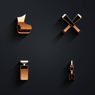 Patenler, çapraz beyzbol sopası, kum torbası ve uzun gölgeli Dart ok ikonu. Vektör