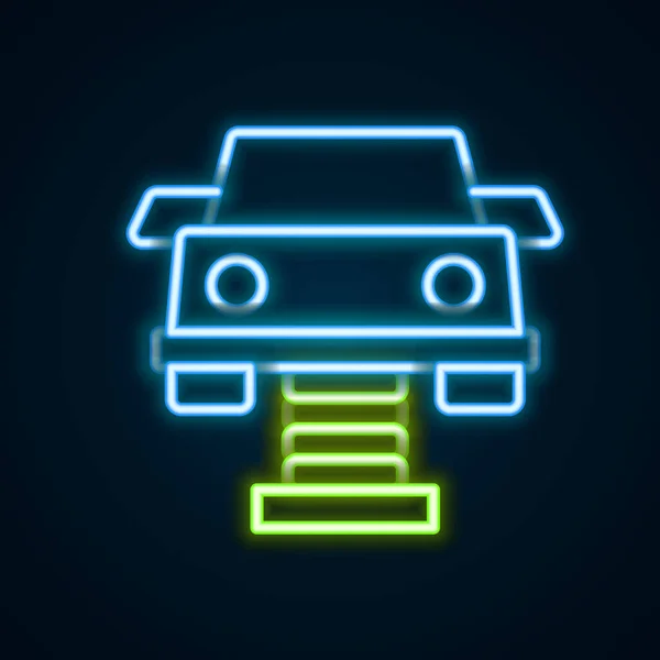 Gloeiende Neon Lijn Swing Auto Speeltuin Pictogram Geïsoleerd Zwarte Achtergrond — Stockvector