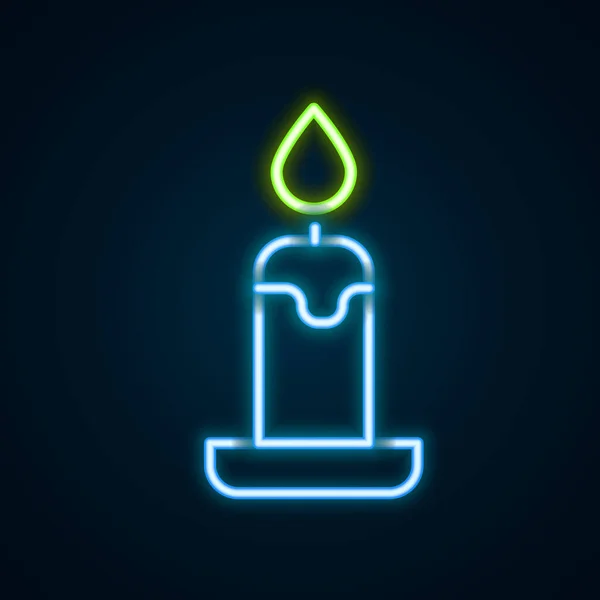 Brillante Línea Neón Vela Ardiente Icono Del Candelero Aislado Sobre — Vector de stock