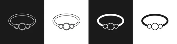 Set Bracelet Icône Bijoux Isolé Sur Fond Noir Blanc Signe — Image vectorielle