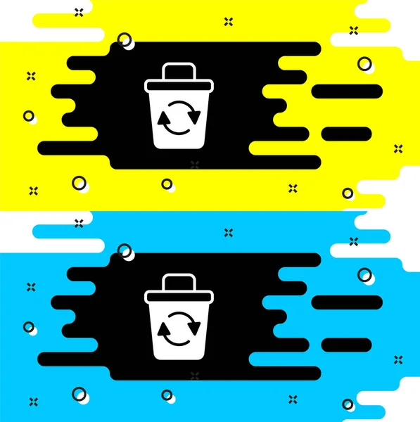Corbeille Blanche Avec Icône Symbole Recyclage Isolé Sur Fond Noir — Image vectorielle