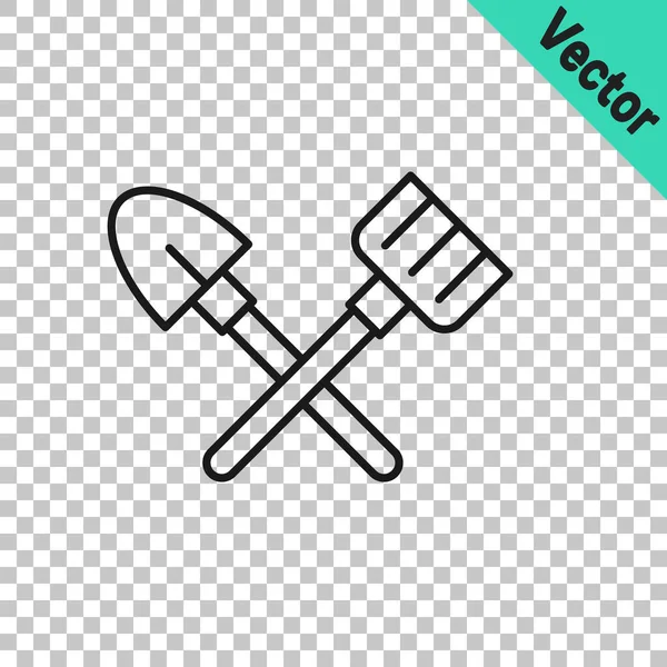 Schwarze Linie Schaufel Und Harke Symbol Isoliert Auf Transparentem Hintergrund — Stockvektor