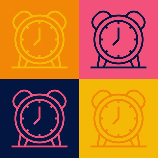 Pop Art Line Alarm Klok Pictogram Geïsoleerd Kleur Achtergrond Wakker — Stockvector