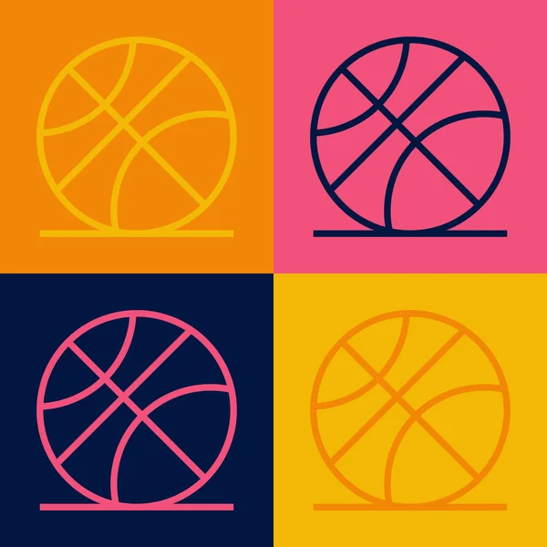 Pop Art Line Basketball Ball Icon Isolated Color Background Sport — Stock Vector