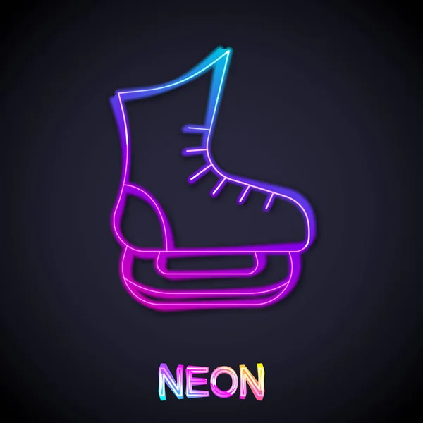Leuchtende Neon Line Skates Ikone Isoliert Auf Schwarzem Hintergrund Eisschuh — Stockvektor