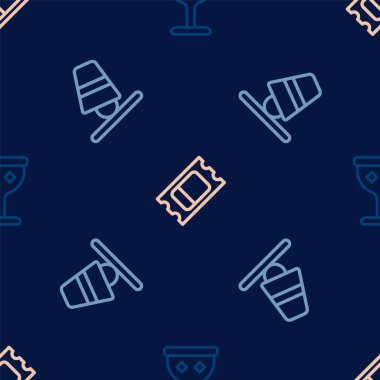 Orta Çağ kadehini, oyun yüksüklerini ve sirk biletini pürüzsüz şablona ayarla. Vektör