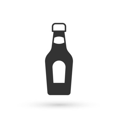 Beyaz arka planda izole edilmiş gri şampanya şişesi ikonu. Mutlu Noeller ve mutlu yıllar. Vektör