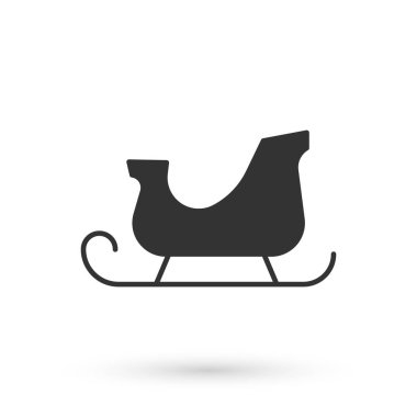 Gri Noel Baba kızak ikonu beyaz arka planda izole edilmiş. Mutlu Noeller ve mutlu yıllar. Vektör