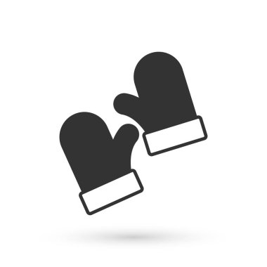 Gri örgü Noel eldiveni ikonu beyaz arka planda izole edilmiş. Mitten simgesi. Mutlu Noeller ve mutlu yıllar. Vektör