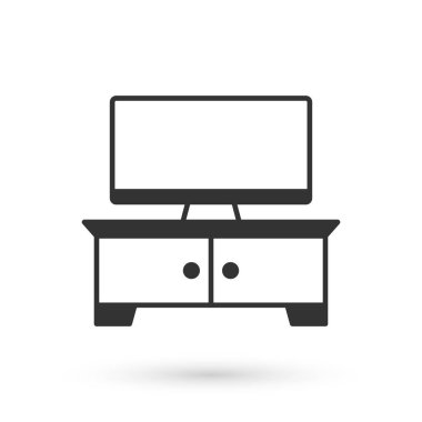 Gri televizyon masası simgesi beyaz arkaplanda izole edildi. Vektör