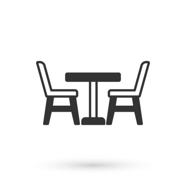 Beyaz arka planda izole edilmiş sandalye ikonu olan gri ahşap masa. Vektör