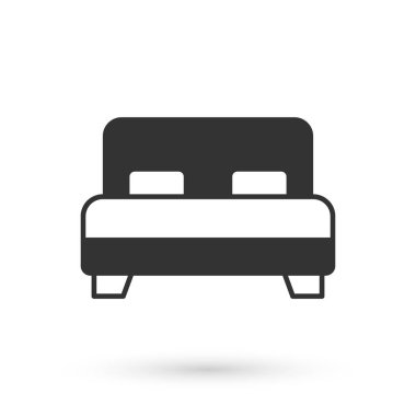 Beyaz arka planda iki ya da bir kişi için büyük gri yatak. Vektör