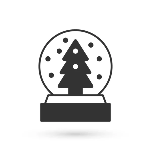 Grijze Kerstsneeuwbol Met Gevallen Sneeuw Kerstboom Pictogram Geïsoleerd Witte Achtergrond — Stockvector