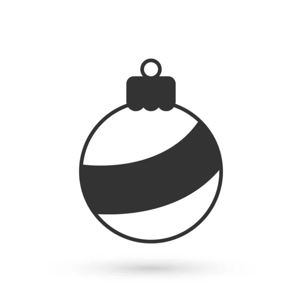 白い背景にグレーのクリスマスボールアイコンが隔離されています メリークリスマスとハッピーニューイヤー ベクトル — ストックベクタ