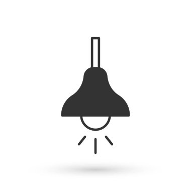 Beyaz arkaplanda gri lamba asılı ikon. Tavan lambası ampulü. Vektör